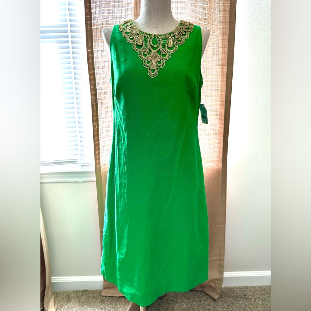 J Howard NWT Green and Gold Embellished Sheath Dress